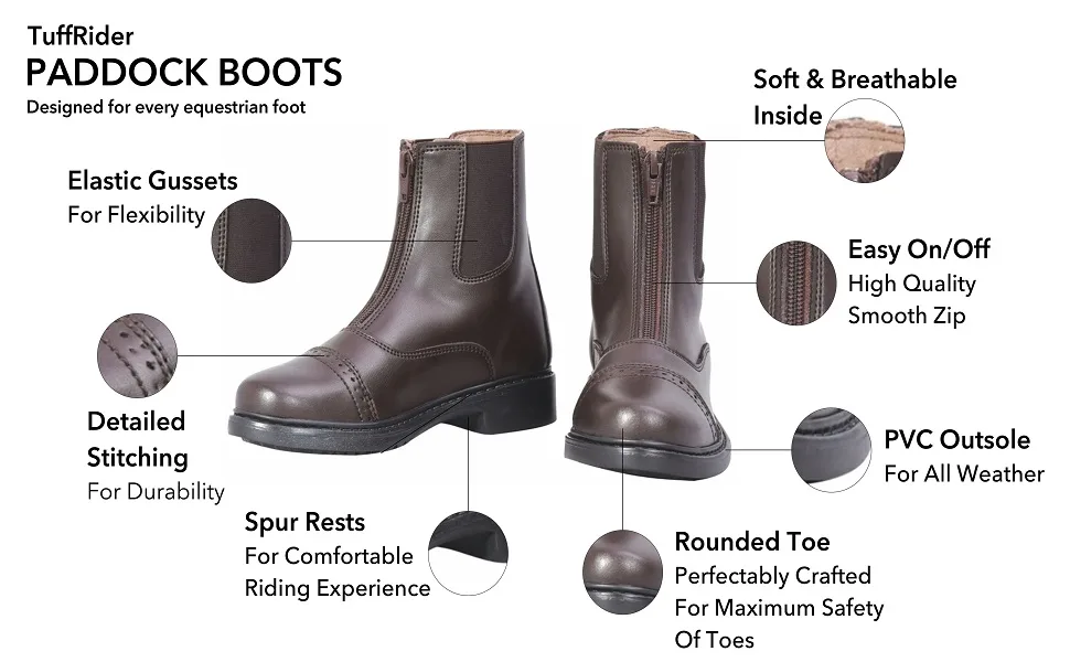 TuffRider Children's Starter Front Zip Paddock Boots | Kids Equestrian Horse Riding English Boots 5 Big Kid Black - tuffrider paddock boots