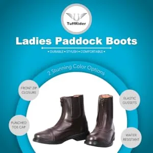 TuffRider Ladies Starter Front Zip Paddock Boots 7 Black - TuffRider Ladies Starter Front Zip Paddock Boots