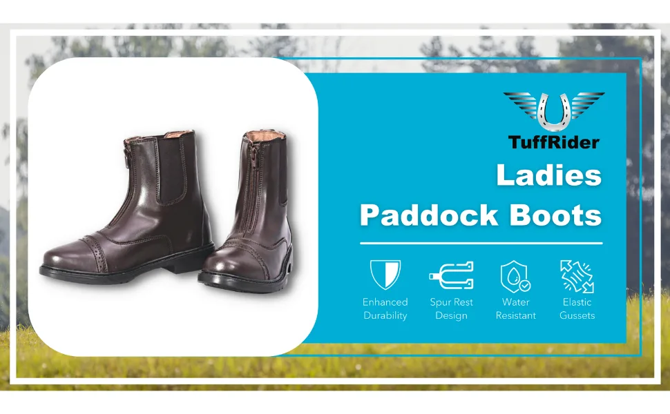 TuffRider Women's Starter Front Zip Paddock Boots, Black, 7.5 Wide - 3042