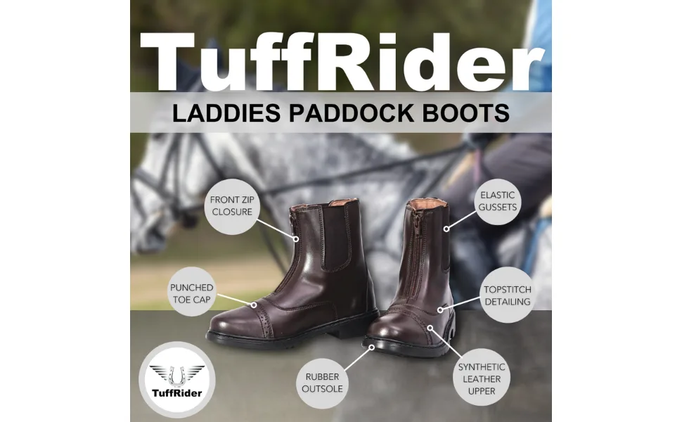 TuffRider Women's Starter Front Zip Paddock Boots, Black, 7.5 Wide - 3042