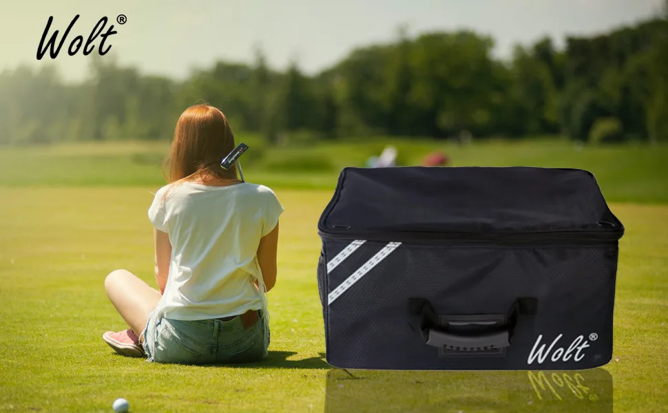 WOLT Golf Trunk Organizer Storage - Waterproof Car Golf Locker for Golf Accessories, Golf Gloves, Tees, Balls, Collapsible & Adjustable Clapboard Design Black - golf trunk organizer