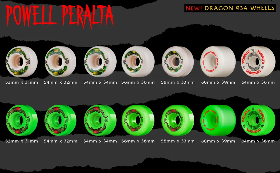 Powell Peralta Dragon Formula 93A Skateboard Wheels White 56mm x 36mm - Dragon Wheels Master Image Green &amp;amp;amp;amp; White All Sizes