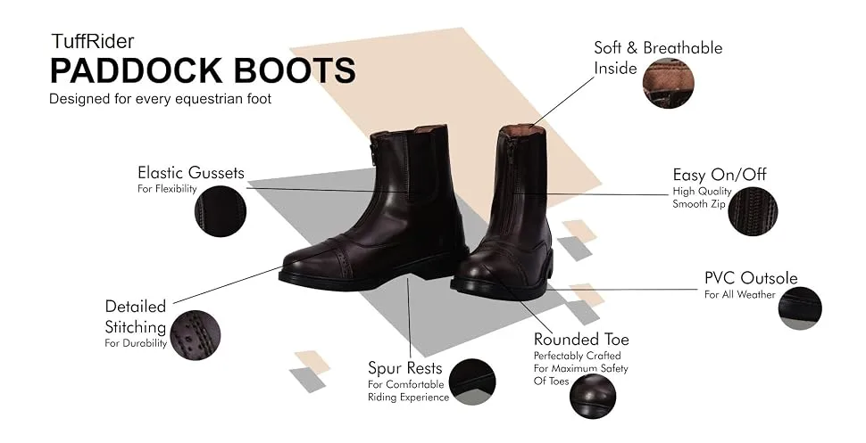 TuffRider Children's Starter Front Zip Paddock Boots with FREE Assorted Striped Socks | Kids Horse Riding Equestrian Boots - Mocha -Size 13 - product information 5