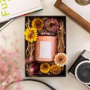10 oz Embossed Glass Candle Container with Tin Lid and Labels (Pink) - for present