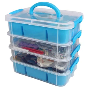 Bins & Things Stackable Storage Container with 2 Trays - Gray - Craft Storage/Craft Organizers and Storage - Bead Organizer Box/Art Supply Organizer Clear, Black - Portable Storage Box