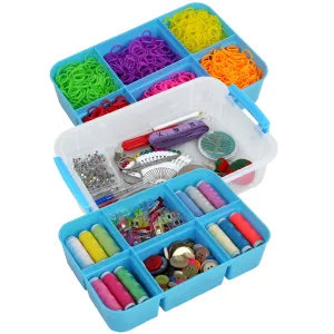 Bins & Things Stackable Storage Container with 2 Trays - Gray - Craft Storage/Craft Organizers and Storage - Bead Organizer Box/Art Supply Organizer Clear, Black - Stackable Plastic Storage Containers