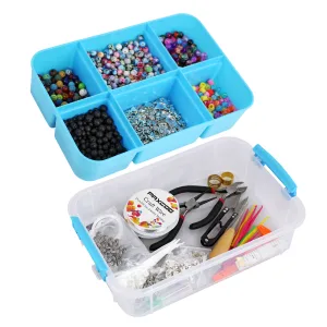 Bins & Things Stackable Storage Container with 2 Trays - Gray - Craft Storage/Craft Organizers and Storage - Bead Organizer Box/Art Supply Organizer Clear, Black - Stackable Plastic Storage Containers