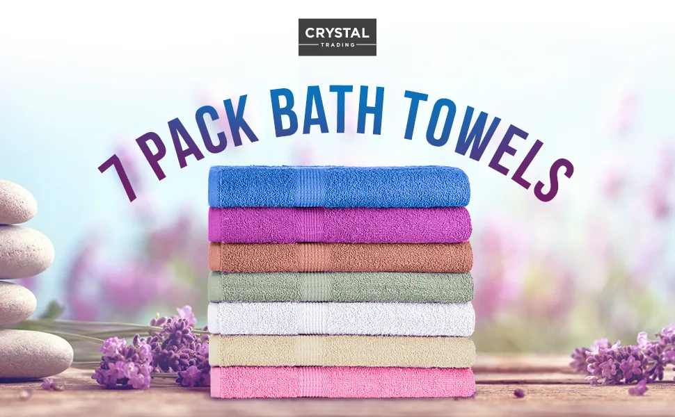 CrystalTowels 7-Pack Bath Towels - Extra-Absorbent - 100% Cotton - 27" x 52" Multi Color Brights - product information 1