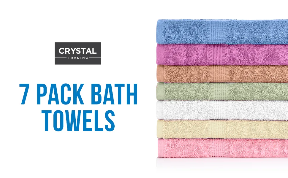 CrystalTowels 7-Pack Bath Towels - Extra-Absorbent - 100% Cotton - 27" x 52" Multi Color Brights - product information 7