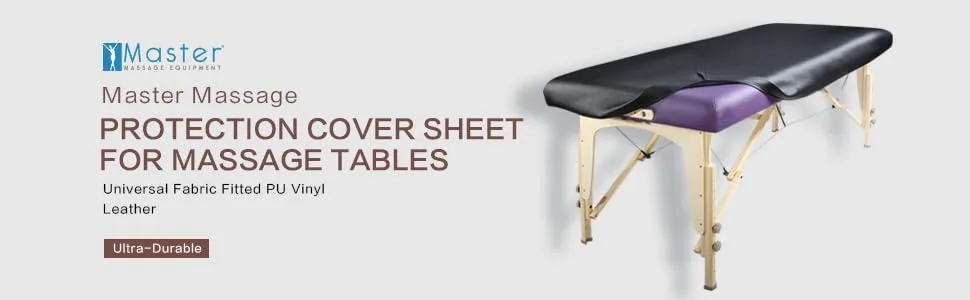 Master Massage Universal Fabric Fitted PU Vinyl leather Ultra-Durable Protection Cover Sheet for Massage Tables, 1 Count Black - Master Massage Universal durable PU protection Upholstery Cover