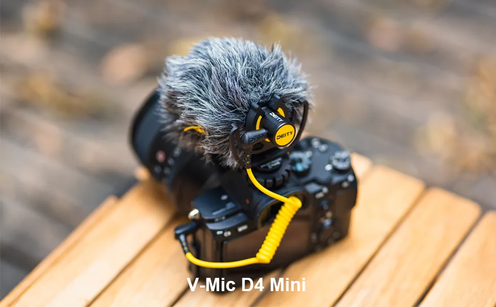 Deity V-Mic D4 Mini Video Microphone 20mph Wind Rating,Runs of 1-5V from Cameras,Phones,and Audio Recorders - Deity V-Mic D4 Mini