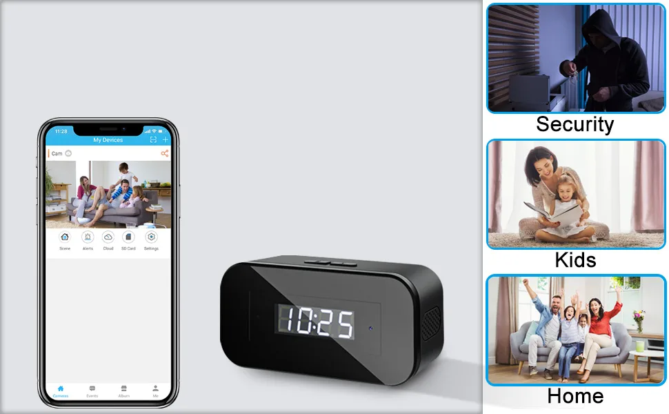Hidden Camera Spy Camera Mini Spy Camera 1080P Wireless Hidden WiFi Clock Camera,Hidden Nanny Cam with Night Vision,120 Ultra Wide Angle,Motion Detection,Hidden Cam,Surveillance Camera Full HD - spy camera