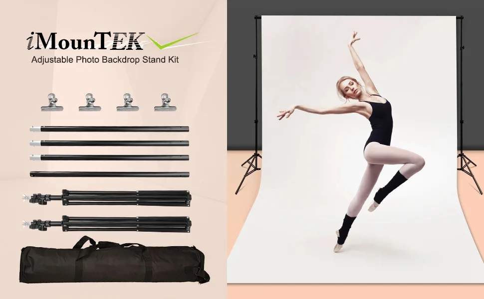 Photo Video Studio, 10Ft Wide Adjustable Backdrop Stand, Background Support System Kit with Clamps Carry Bag 6.5X10Ft - 6.5 x 10ft Photo Video Studio Backdrop Background Stand Adjustable