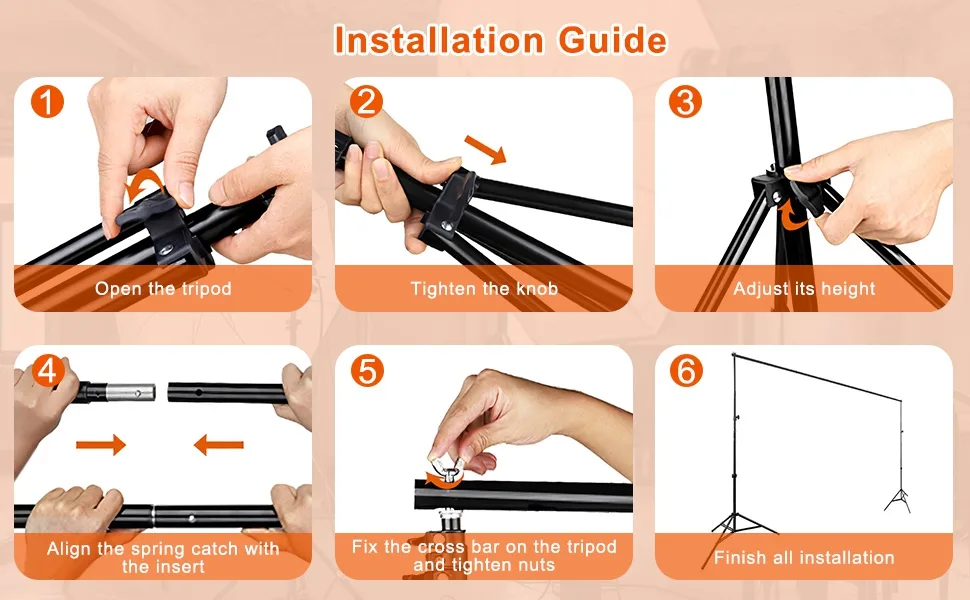 Photo Video Studio, 10Ft Wide Adjustable Backdrop Stand, Background Support System Kit with Clamps Carry Bag 6.5X10Ft - Adjust the height ( from 2.5 ft to 6.5ft ) and width ( from 5 ft to 10 ft ).