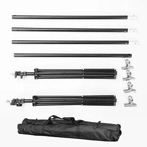 Photo Video Studio, 10Ft Wide Adjustable Backdrop Stand, Background Support System Kit with Clamps Carry Bag 6.5X10Ft - Photo Video Studio Backdrop Background Stand