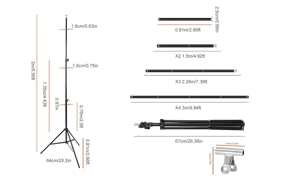 Photo Video Studio, 10Ft Wide Adjustable Backdrop Stand, Background Support System Kit with Clamps Carry Bag 6.5X10Ft - Photo Video Studio Backdrop Background Stand