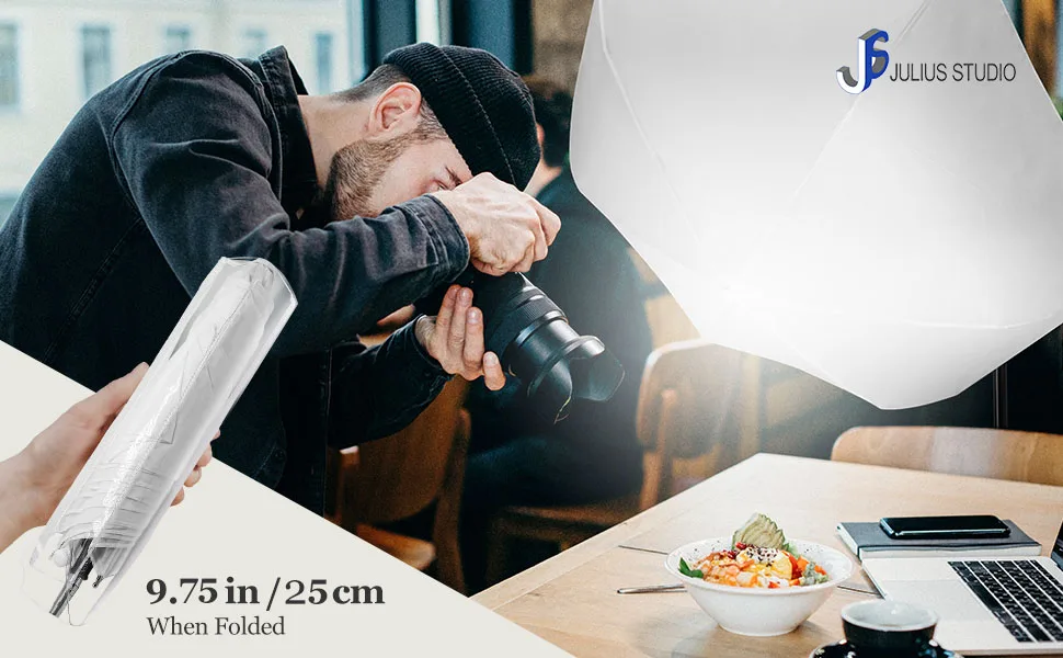 Julius Studio 33" *New* 3-Fold Ultra-Compact Professional Photography Studio Lighting Flash Translucent White Soft Umbrella Kit, Light Holder, 6500K Lighting Bulb, Portrait Shooting, JSAG730 1-Pack - JSAG730_33