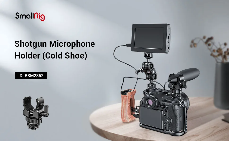 SmallRig Shotgun Microphone Holder (Cold Shoe) , Built-in Soft Silicone, Bumps and Noises Absorption BSM2352 - BSM2352