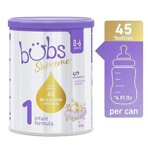Bubs Supreme Infant Formula, Stage 1, Infants 0-6 months, Made with A2 Beta-Casein Protein Cows Milk, 28.2 oz - Stage 1 Supreme formula