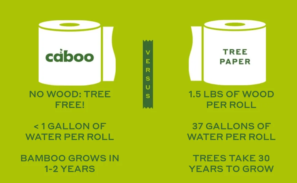 Caboo Tree Free Bamboo Paper Towels, 6 Rolls, Earth Friendly Sustainable Kitchen Paper Towels with Strong 2 Ply Sheets 6 Count (Pack of 1) - Caboo Bamboo vs Tree