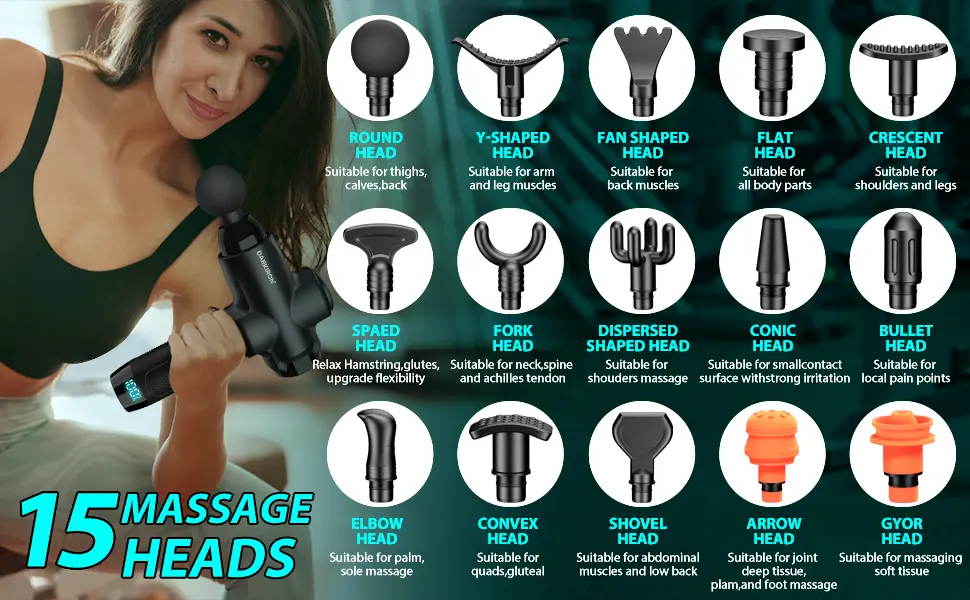 DARKIRON Massage Gun Deep Tissue, Percussion Muscle Electric Massage Gun for Athletes - with 15 Massage Heads and 10 Speeds, Black - massage gun