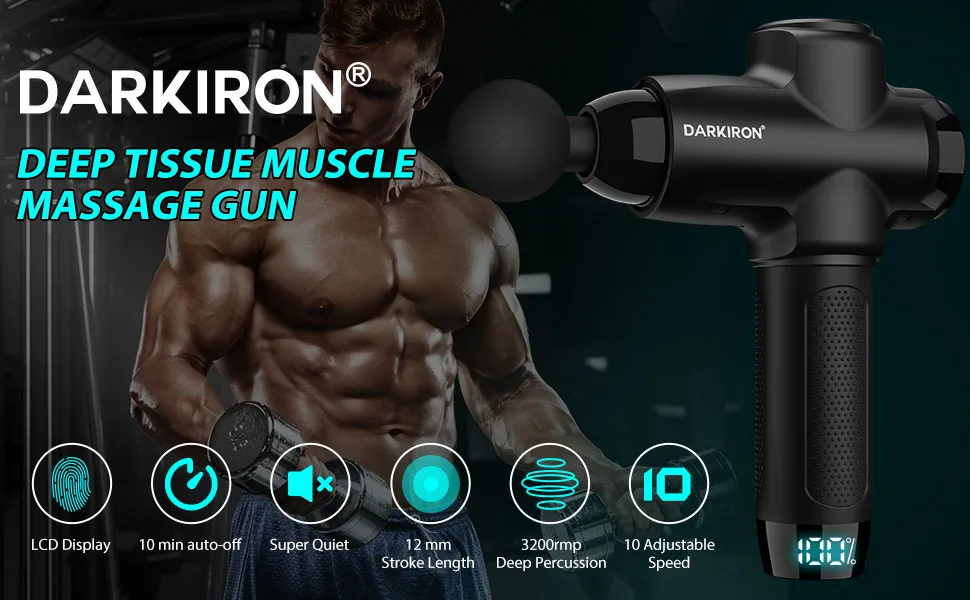 DARKIRON Massage Gun Deep Tissue, Percussion Muscle Electric Massage Gun for Athletes - with 15 Massage Heads and 10 Speeds, Black - Massage Gun