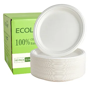 ECOLipak 100% Compostable 10 inch Paper Plates, 150 Pack Heavy Duty Paper Plates, Disposable Biodegradable Eco-friendly Sugarcane Bagasse Plates for Party Dinner Birthday(White) - disposable plates