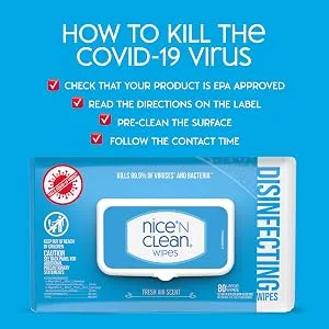 Nice 'N Clean Disinfecting Surface Wipes 304ct | Cleans & Disinfects Home & Kitchen Surfaces | Fresh & Lemon Scent 304 Count (Pack of 1) - Disinfectant Wipe Instructions