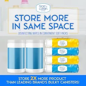 Nice 'N Clean Disinfecting Surface Wipes 304ct | Cleans & Disinfects Home & Kitchen Surfaces | Fresh & Lemon Scent 304 Count (Pack of 1) - Use packs instead of canisters