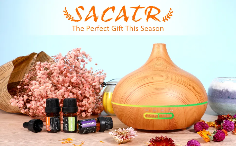 Ultimate Aromatherapy Diffuser,Essential Oil Set,Essential Oil Diffuser,Ultrasonic Diffuser with 550ML Tank Ideal for Large Rooms, Waterless Auto Off,Adjustable Timer,7 LED Light Colors and Mist Mode Wood Grain - 550ml Essential Oil Diffuser set