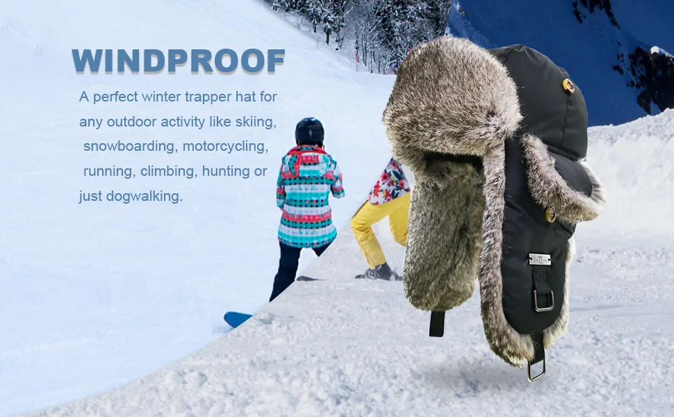 Fur Winter Trapper Hat,100% Rabbit Fur Aviator Ski Trapper Trooper Pilot Hat,Snow Eskimo Hat with Ear Flaps for Men & Women Grey Medium-Large - product information 2
