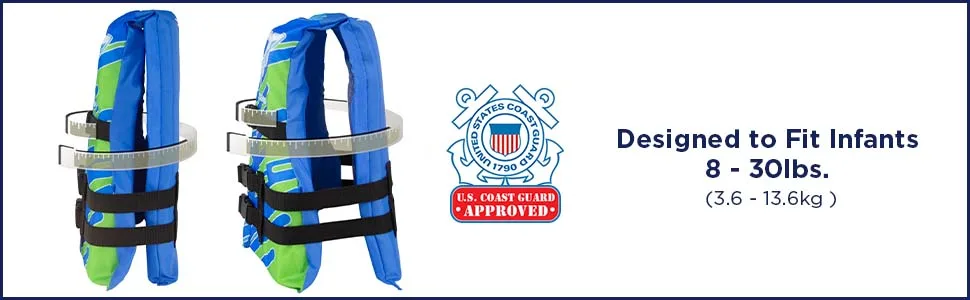 Oceans 7 US Coast Guard Approved Infant Life Jacket 8-30 lbs  Type II PFD Flex-Form Chest Personal Flotation Device, Blue/White - product information 2