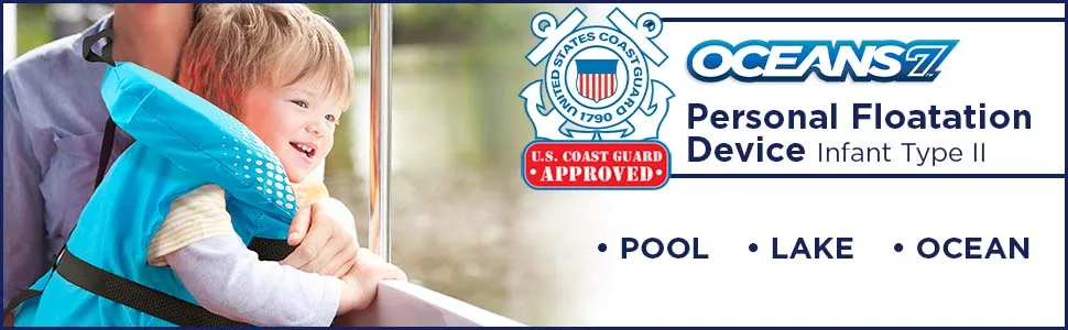 Oceans 7 US Coast Guard Approved Infant Life Jacket 8-30 lbs  Type II PFD Flex-Form Chest Personal Flotation Device, Blue/White - Infant Personal Flotation Device