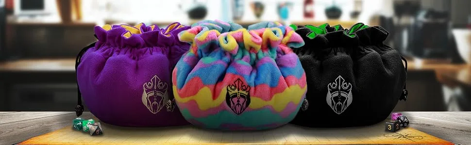 CardKingPro Immense - OCD Edition - Dice Bags with 15 Pockets - Rainbow & Blue - Capacity 200+ Dice - Great for Dice Hoarders Patented Design - Three beautiful dice bags