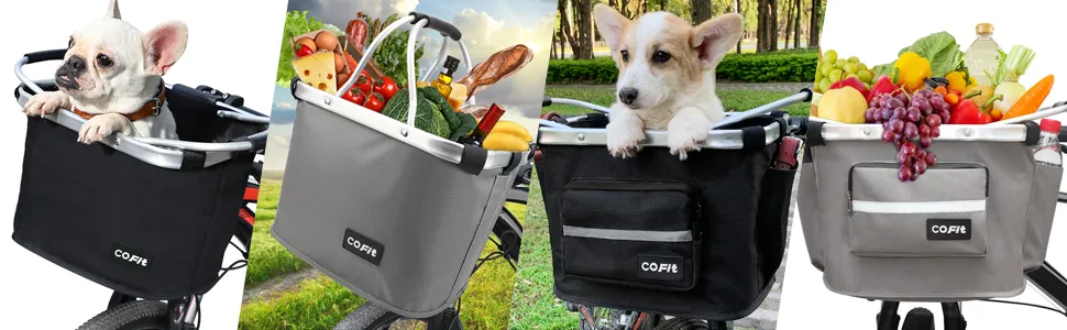 COFIT Detachable Bike Basket, Multi-Purpose Bicycle Handlebar Basket for Pet, Shopping, Commuter, Camping and Outdoor Basic Black - basket