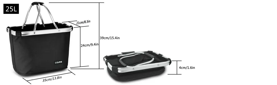 COFIT Detachable Bike Basket, Multi-Purpose Bicycle Handlebar Basket for Pet, Shopping, Commuter, Camping and Outdoor Basic Black - SIZE