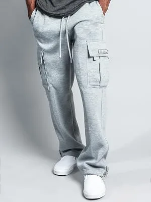 G-Style USA Men's Solid Fleece Heavyweight Cargo Pants Medium Gray - Sweat Pants