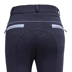 HR Farm Women's Full Seat Silicone Grip Breeches Horse Riding Jodhpurs 1 Beige 28 - Back pocket