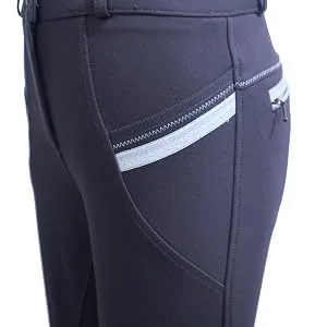 HR Farm Women's Full Seat Silicone Grip Breeches Horse Riding Jodhpurs 1 Beige 28 - Front pocket