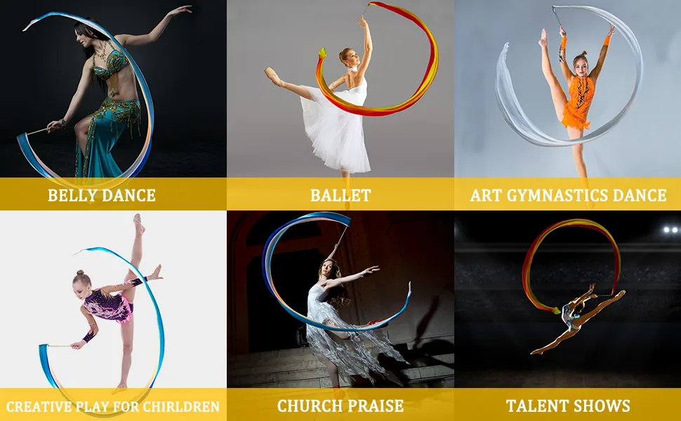 KIKIGOAL 16.4FT Dance Streamer Gymnastics Dance Ribbons Belly Dance Real Silk Ribbon Throw Streamer with Rod for Talent Shows, Artistic Dancing, Baton Twirling, Church Praise etc GRADUAL BLUE - product information 8