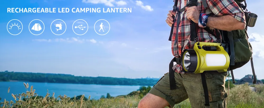 LE Rechargeable LED Camping Lantern, 1000LM, 5 Light Modes, Power Bank, IPX4 Waterproof, Perfect Lantern Flashlight for Hurricane Emergency, Hiking, Home and More, USB Cable Included - Product Post