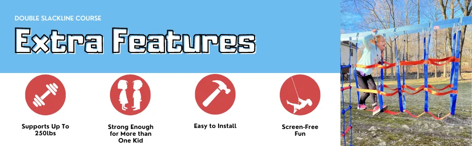 Lily's Things Cargo Net Attachment | Double Slackline Accessories Ninja Slackline Accessories with Our Double Slackline Course Sets or Climbing Wall Single Line Slacklines Playground Equipment Outdoor - extra features