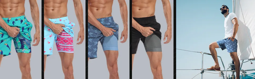 LRD Men's Swim Trunks with Compression Liner 7 Inch Inseam Quick Dry Swim Shorts X-Large Surfer Dino / Palm Trees - bathing suit men tropical swim trunks with compression liner shorts 7 inch inseam mens bathing suits