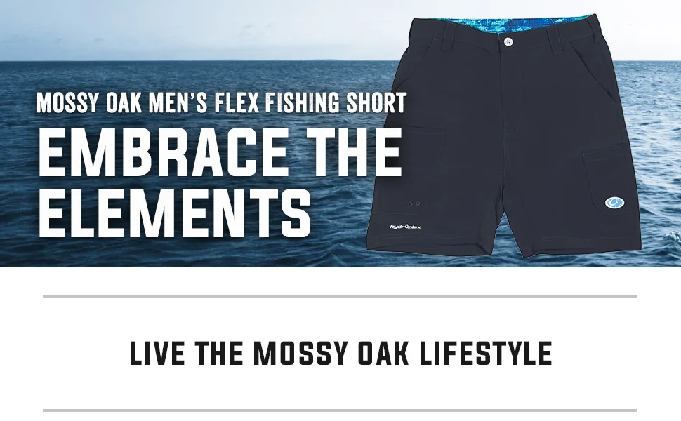 Mossy Oak Fishing Shorts for Men Quick Dry Flex Cool Gray Medium - banner