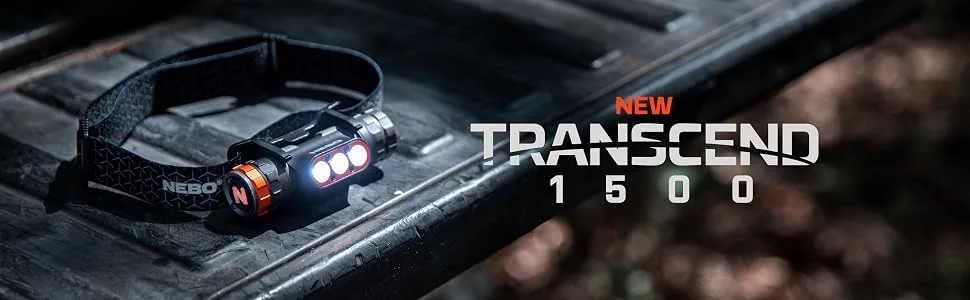 NEBO Transcend 1500 USB Rechargeable Headlamp for Camping, Hiking, Caving, Fishing, Waterproof Impact-resistant Bright Head Light with 5 Light Modes, Adjustable Headstrap - nebo, transcend, 1500 headlamp, headlight, flashlight, outdoors, light, night vision