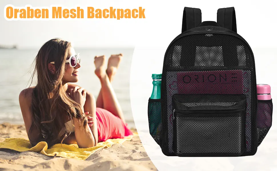Heavy Mesh Backpack Beach Backpack,Perspective College Backpack with Padded Shoulder Strap, Suitable for Swimming Diving Outdoor Sports,Carry Portable Oxygen Tank - mesh backpack