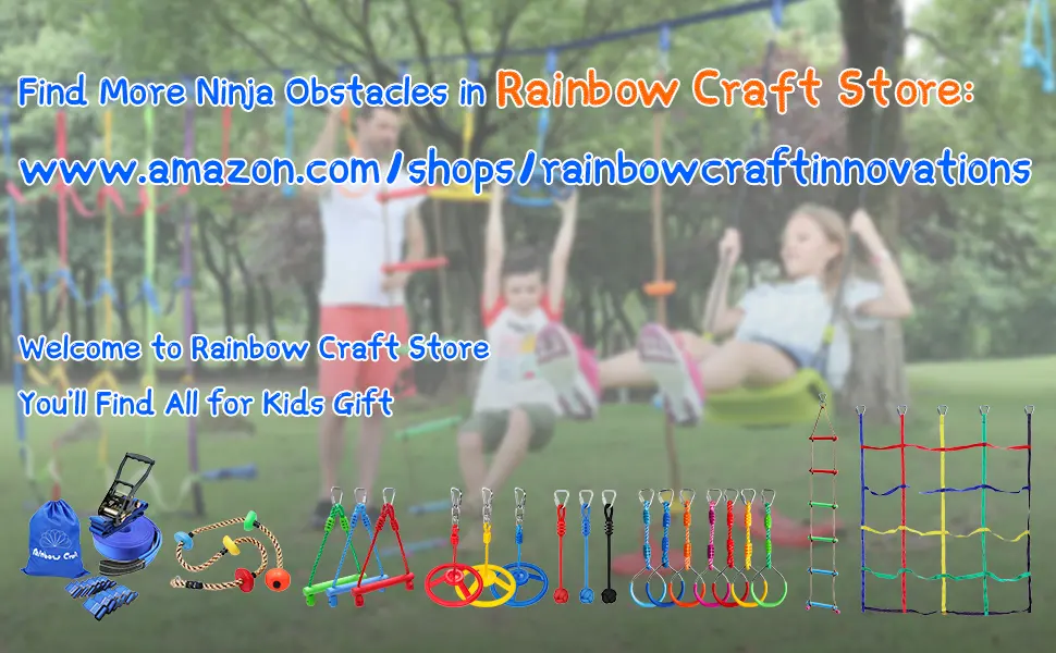 Rainbow Craft 7-Pack Colorful Ninja Rings - Gymnastic Rings, Swing Bar Rings, Monkey Rings for Backyard Ninja Warrior Obstacle Slackline Kits 7 Pack Ninja Acc - Ninja Obstacle Course Attachments