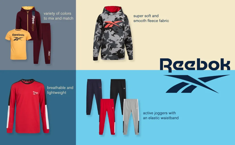 Reebok Boys' Active Jogger Set - 3 Piece Long Sleeve Shirt and Sweatpants - Performance Fleece Tracksuit for Boys (8-12) White 10 - Reebok Boys Styles