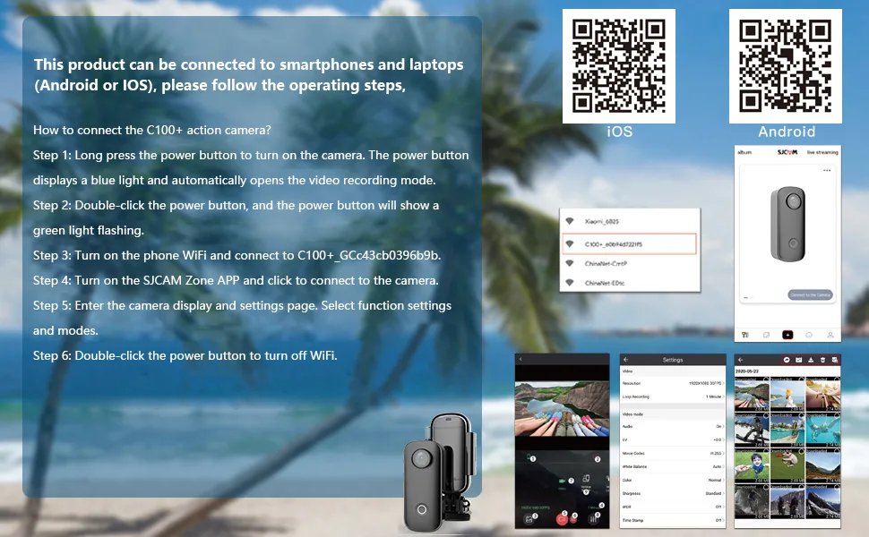 SJCAM C100+ Small Action Camera 4K30FPS WiFi Camera, APP Control, HD 15MP Image, Mini Portable Action Camera, Underwater 98ft Waterproof Camera with Helmet Mount Accessory Kits, 1 oz, 2.4*1*0.6(inch) - SJCAM C100+ mini small action camera