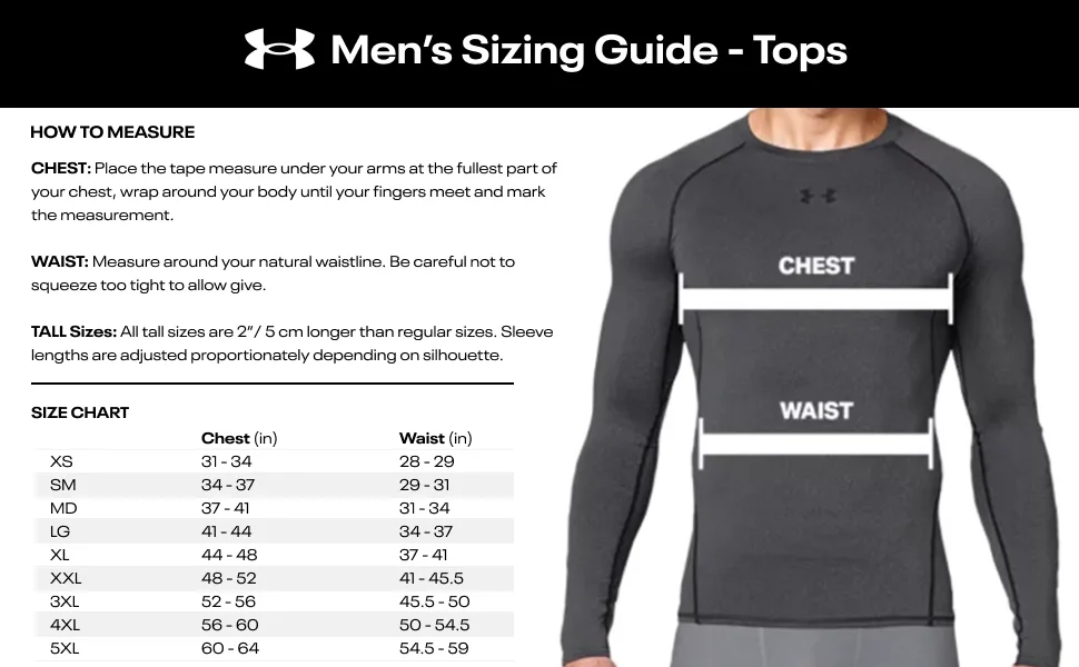Under Armour Men's HeatGear Compression Long-Sleeve T-Shirt White (100)/Black Medium - SizeChart_MensTops